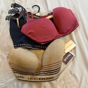 Lucky Brand Mixed Bras Set - Burgundy, Navy, Heather Gray
